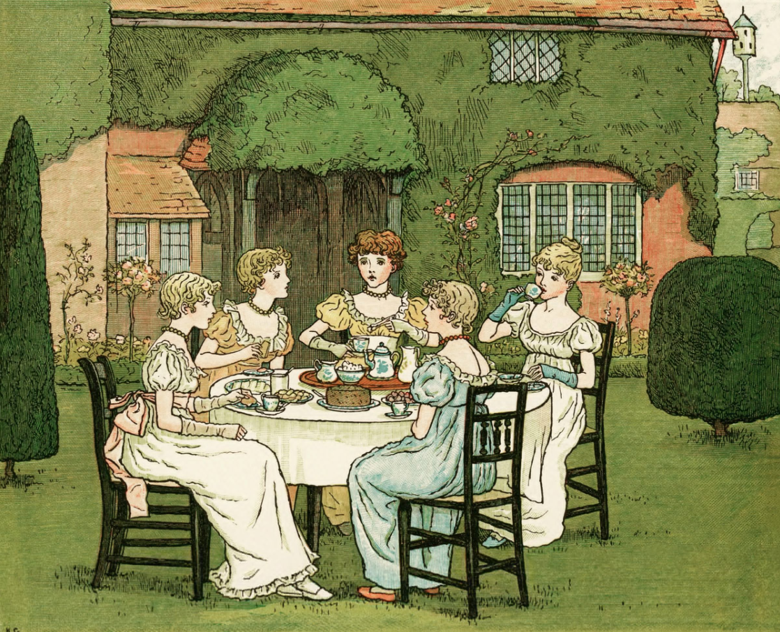 Tea Party by Kate Greenaway Tea Party, 1885, par l'illustratrce Kate Greeaway